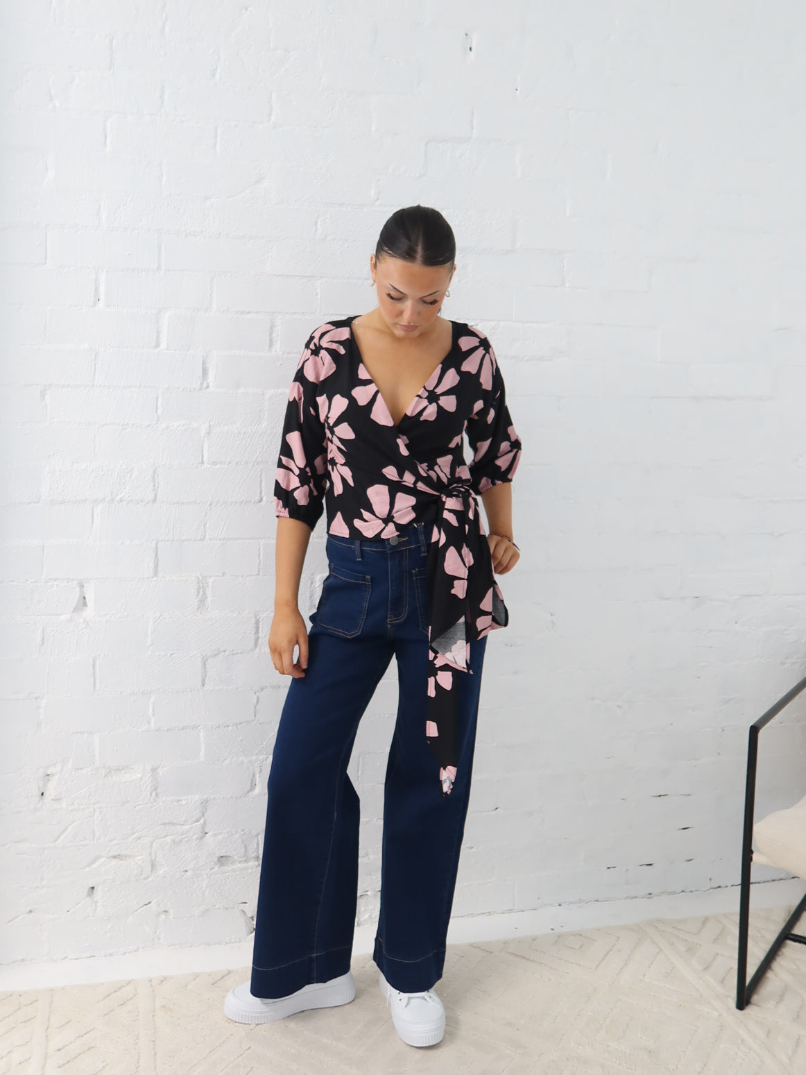 Lucy Wrap Top- Pink/Black