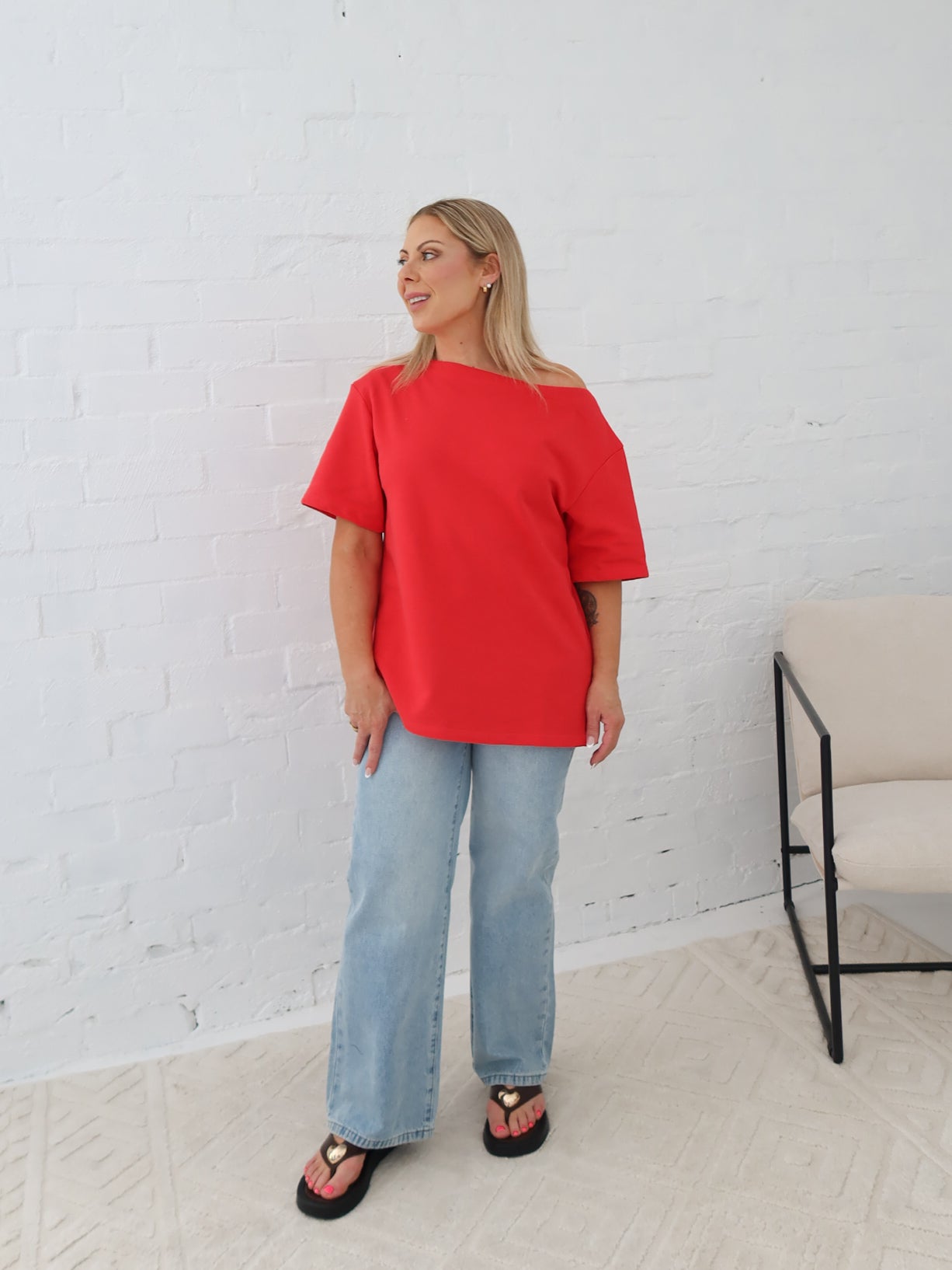 Myra Off Shoulder Tee- Red