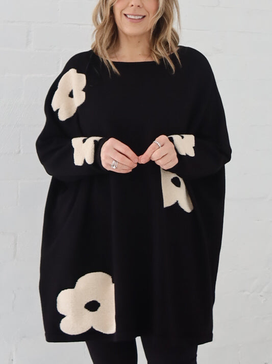 Avery Knit - Black Flower
