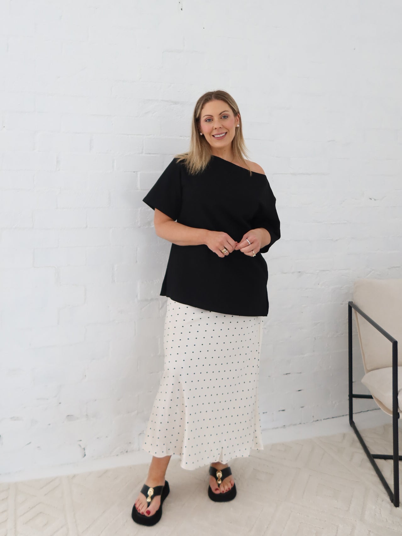 Myra Off Shoulder Tee- Black