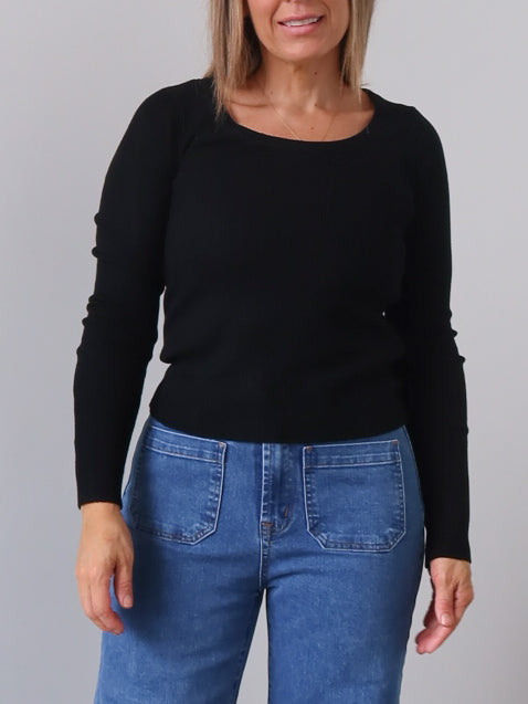 Selma Long Sleeve Knit Top - Black