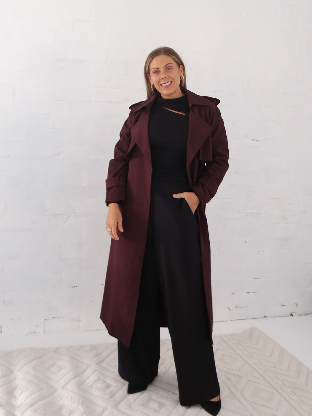 Farrah Trench Coat- Burgundy