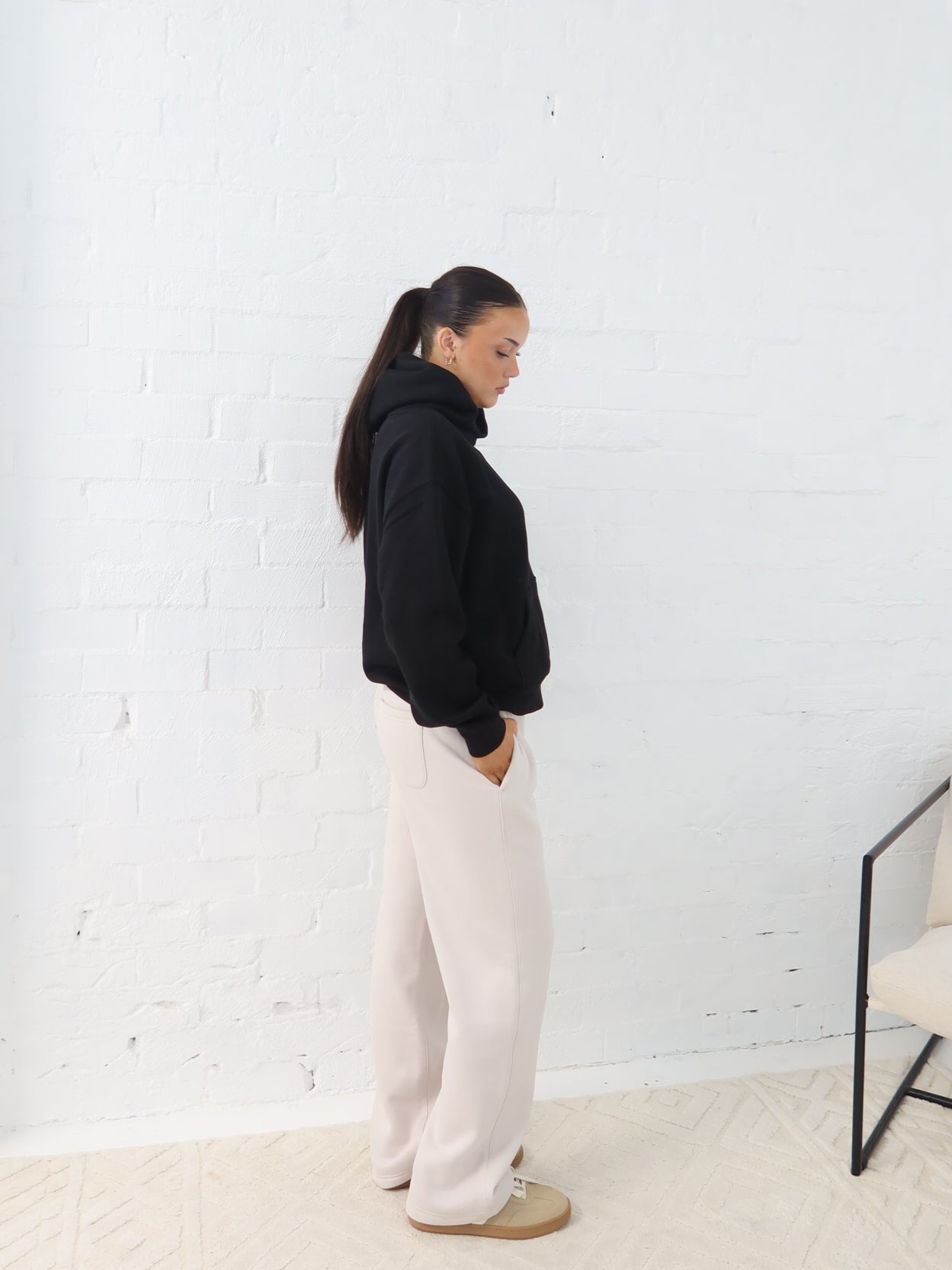 Chase Wide Leg Track Pants - Bone