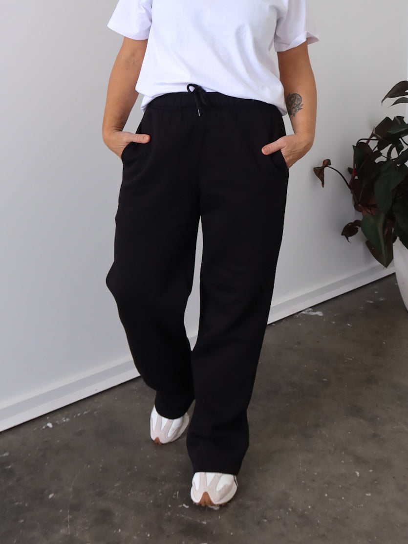 Chase Wide Leg Track Pants - Black