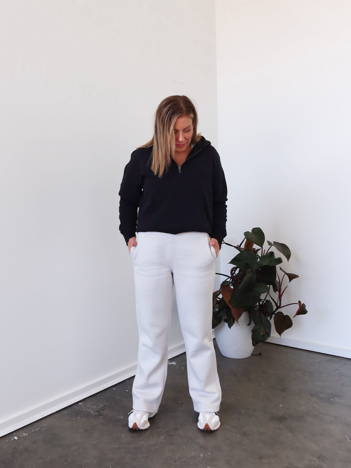 Chase Wide Leg Track Pants - Bone