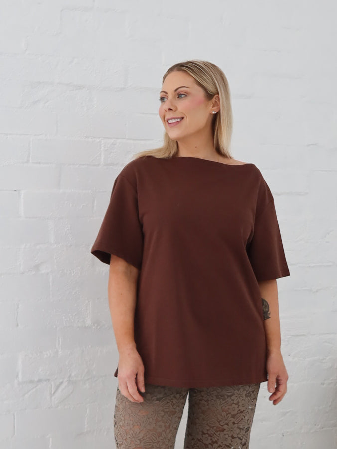 Myra Off Shoulder Tee- Chocolate