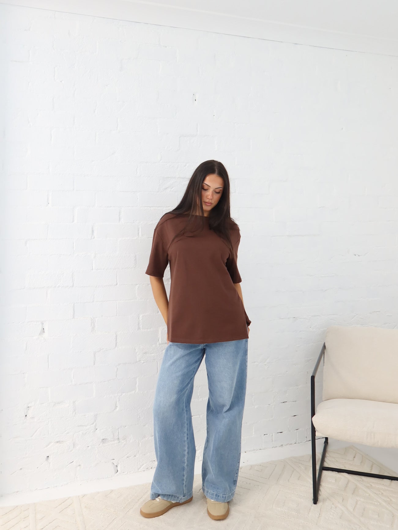 Myra Off Shoulder Tee- Chocolate
