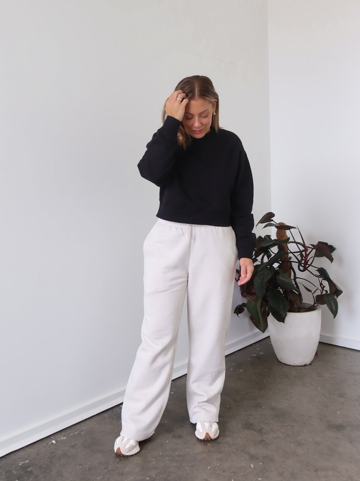Chase Wide Leg Track Pants - Bone