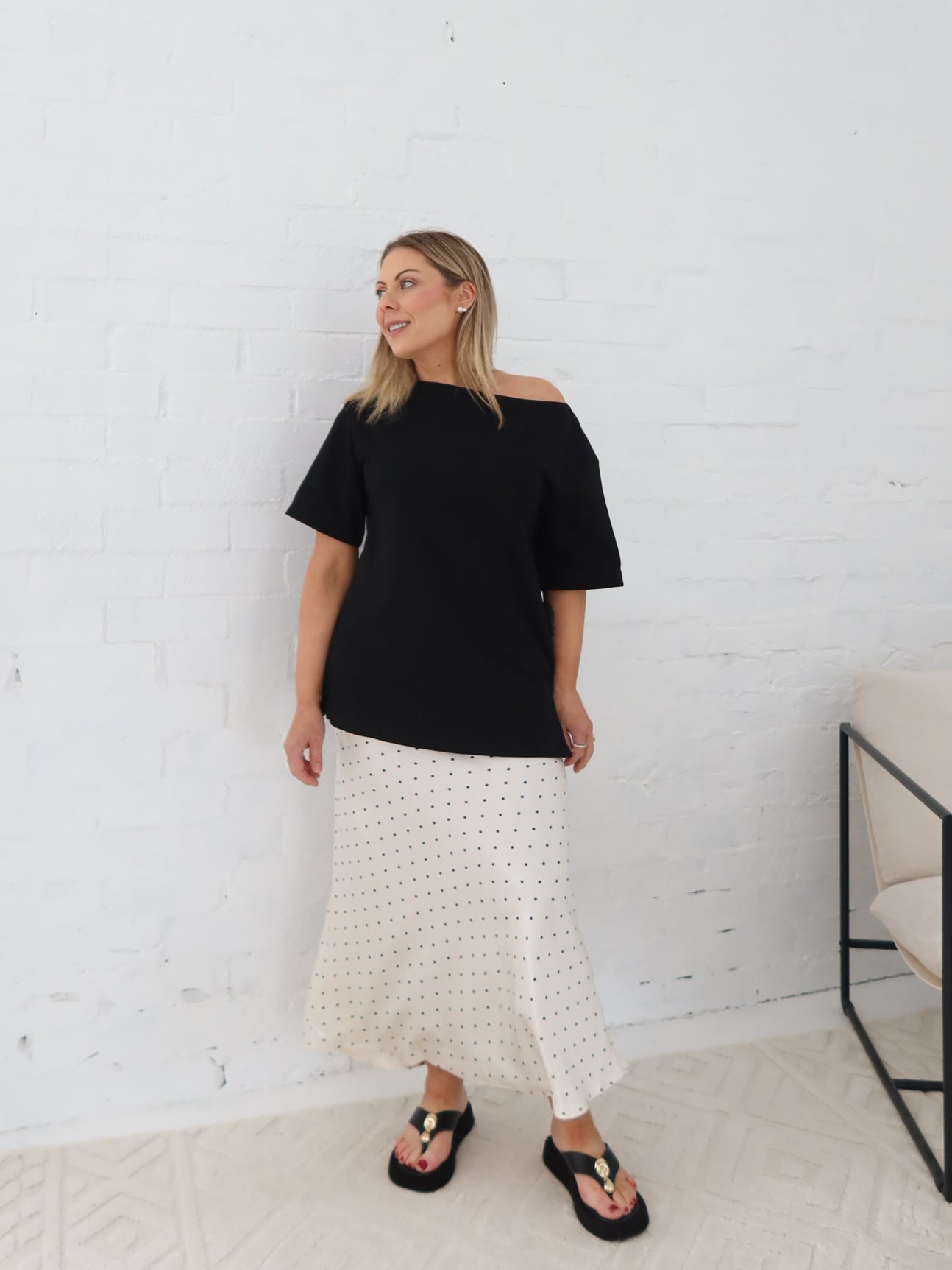 Myra Off Shoulder Tee- Black