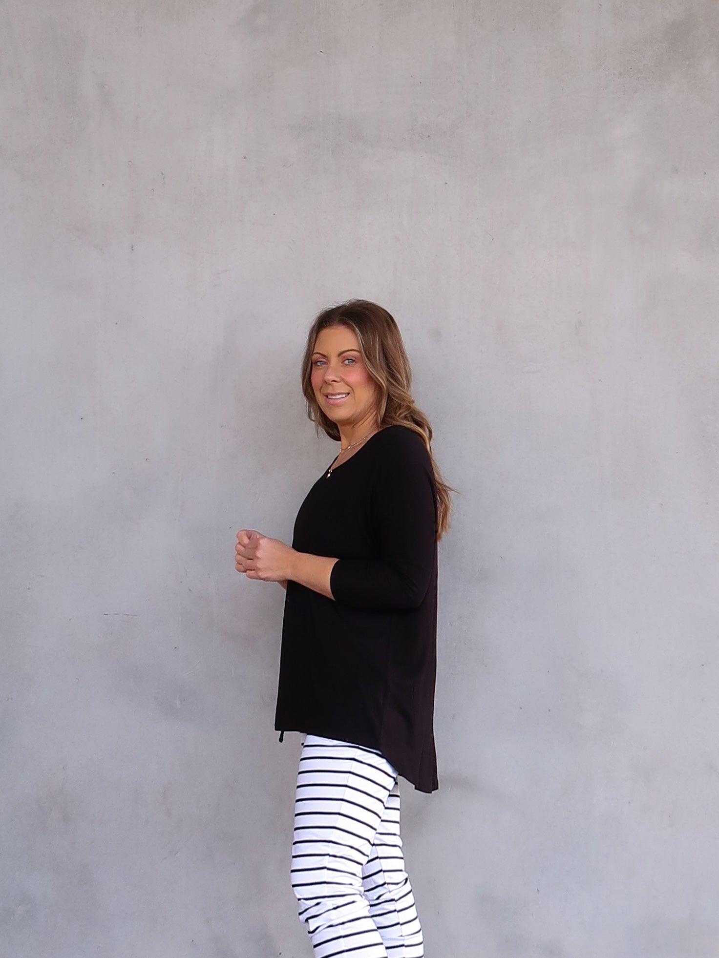 Milan 3/4 Sleeve Top - Black