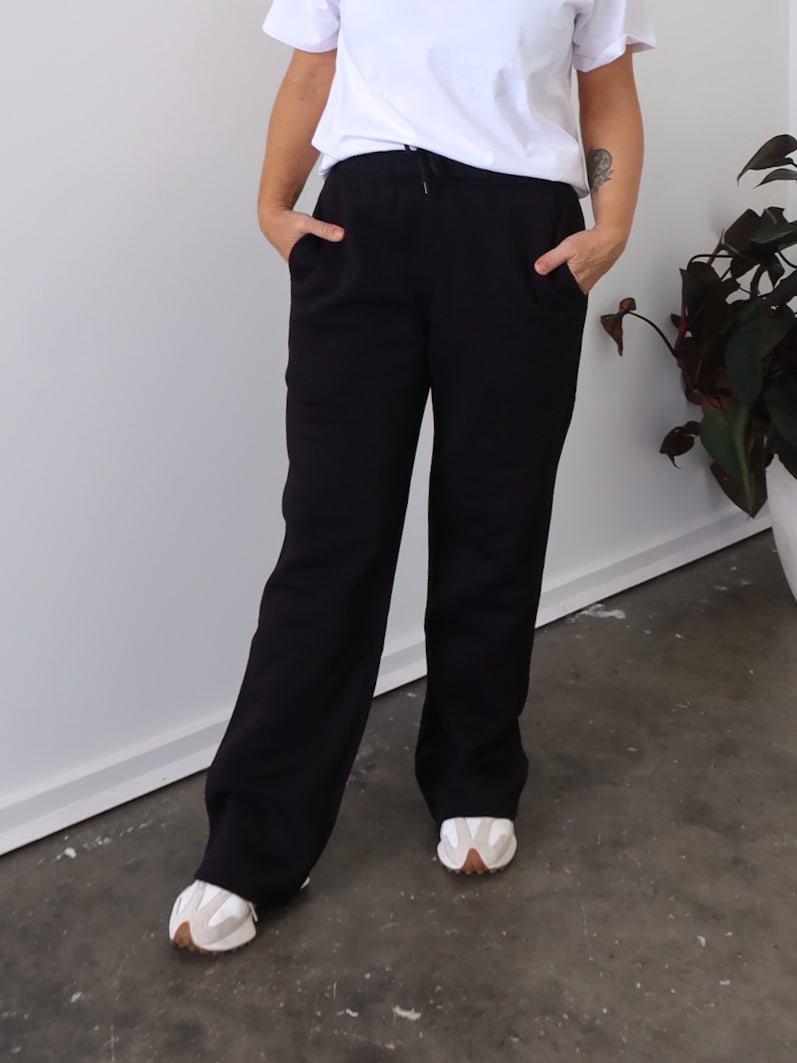 Chase Wide Leg Track Pants - Black
