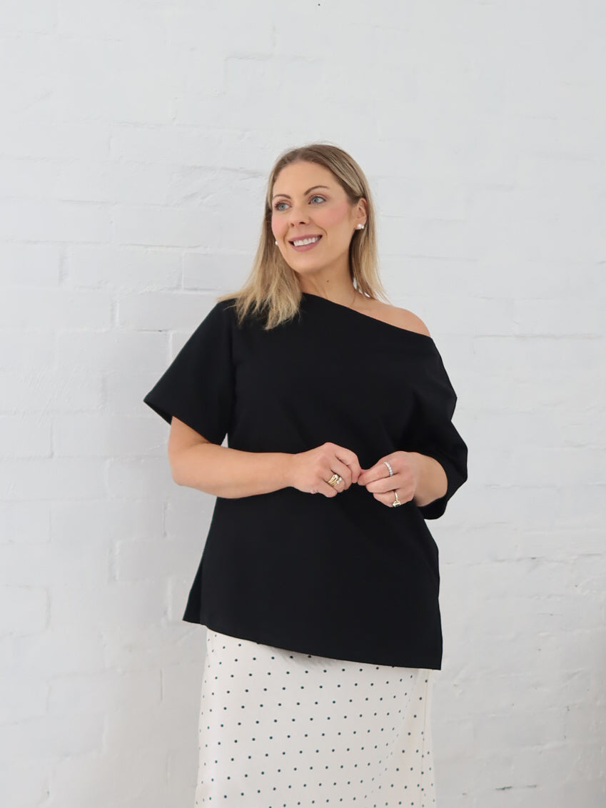 Myra Off Shoulder Tee- Black