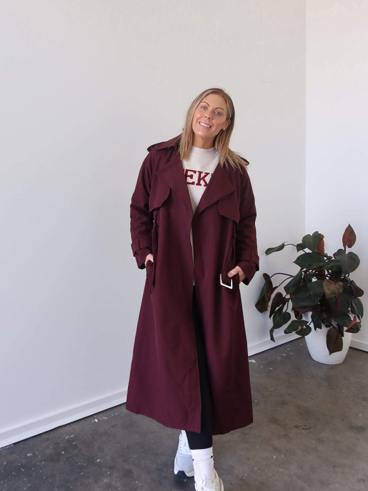 Farrah Trench Coat- Burgundy