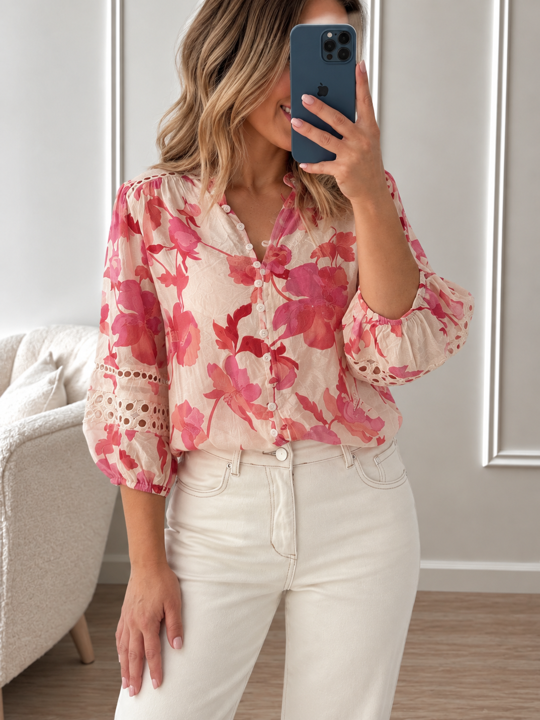 Eden Shirt- Pink/Coral Floral