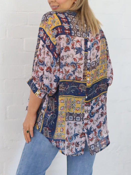 Mimi Blouse - Navy Patchwork