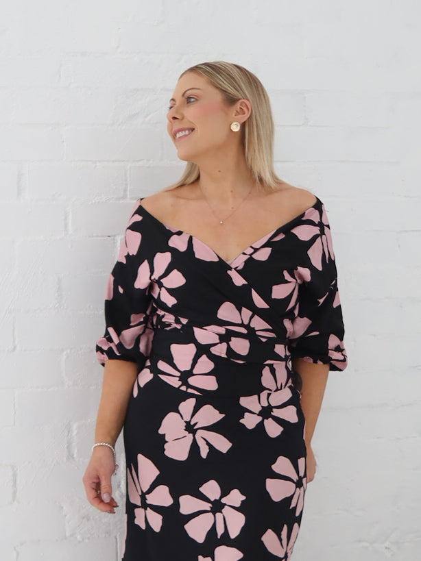 Lucy Wrap Top- Pink/Black