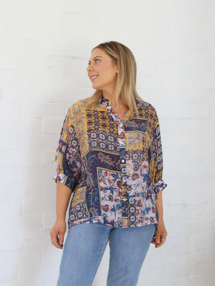 Mimi Blouse - Navy Patchwork