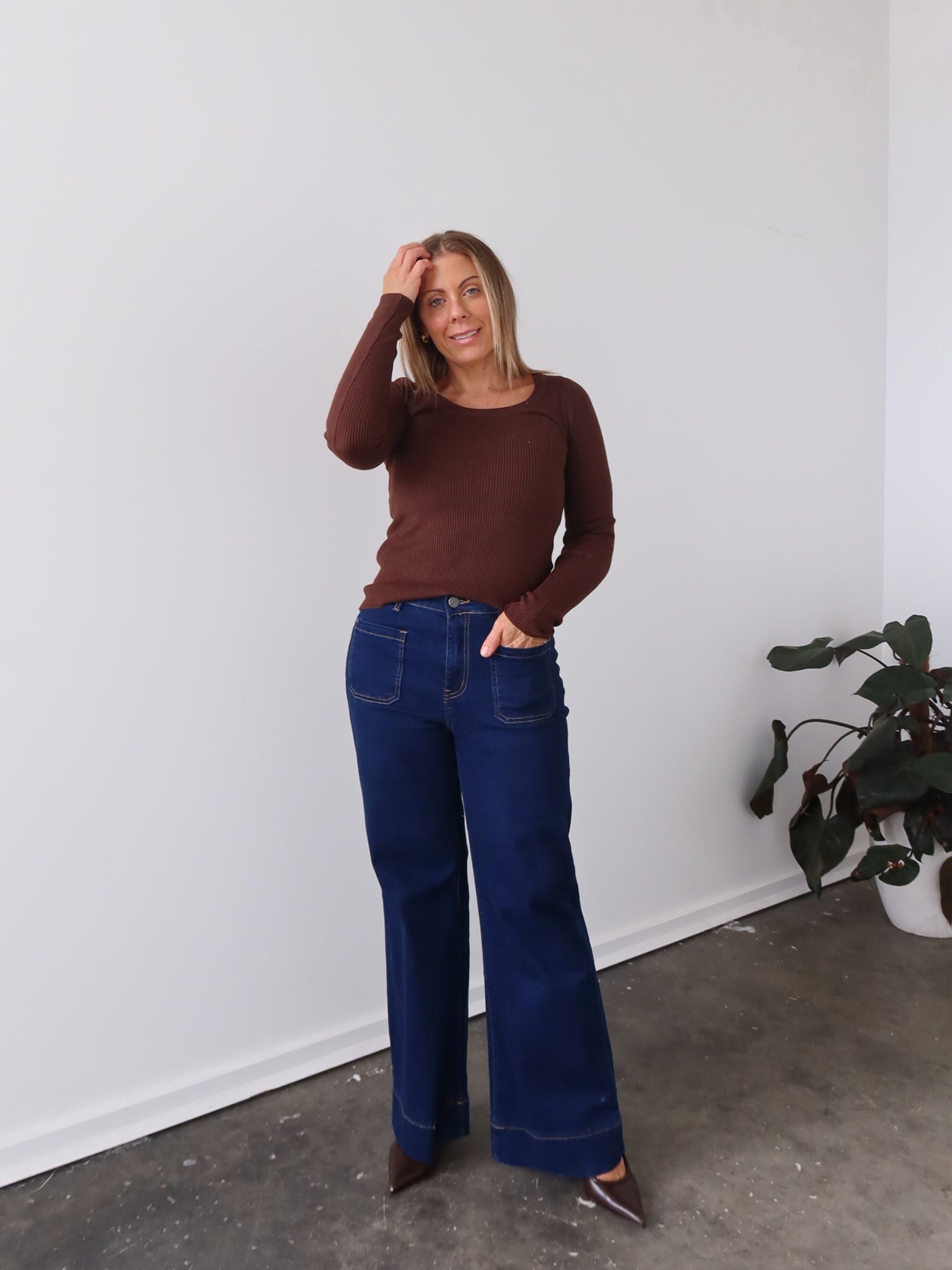 Selma Long Sleeve Knit Top - Chocolate