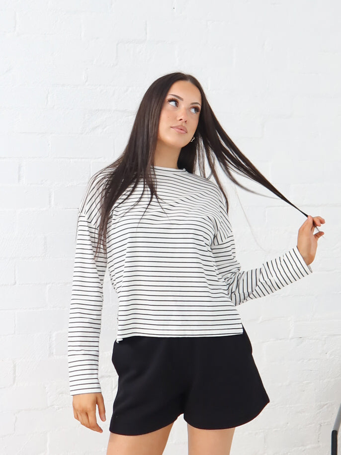 Taylah Long Sleeve Tee- Black and White