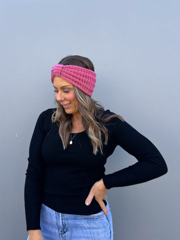 Olive Knitted Headband - Coral