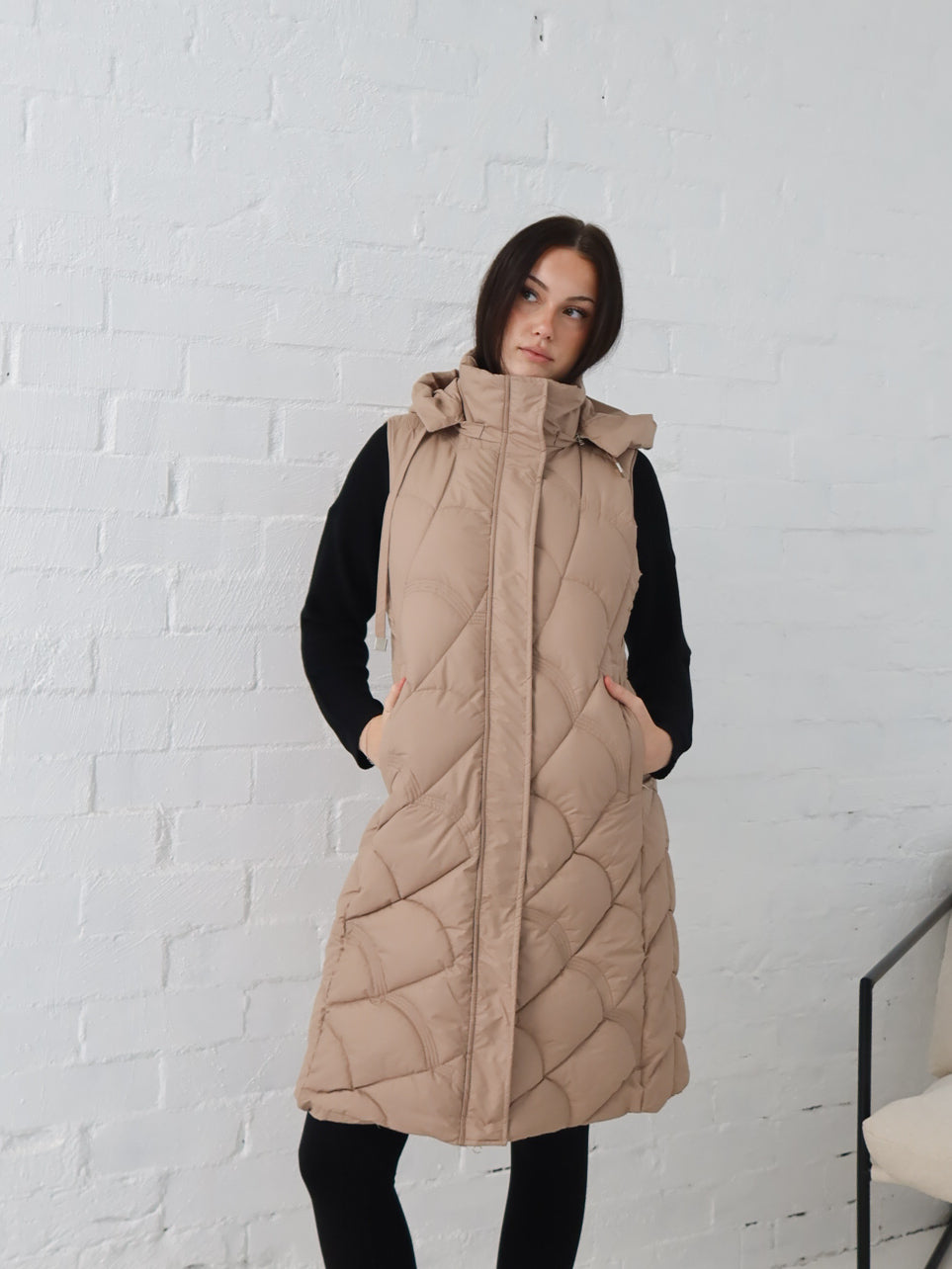 Miranda Longline Vest- Beige