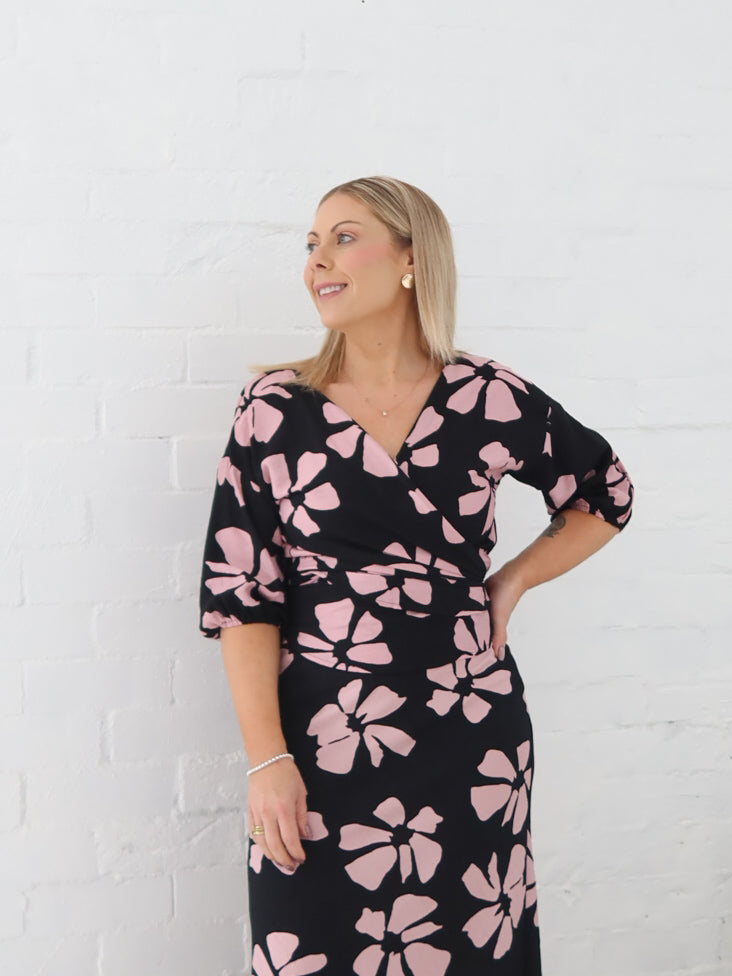 Lucy Wrap Top- Pink/Black