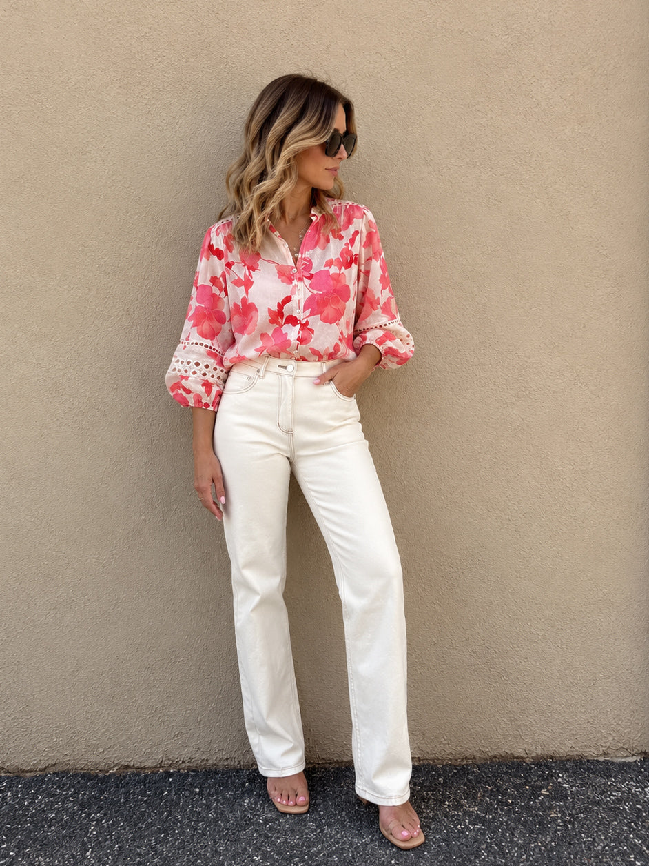 Eden Shirt- Pink/Coral Floral