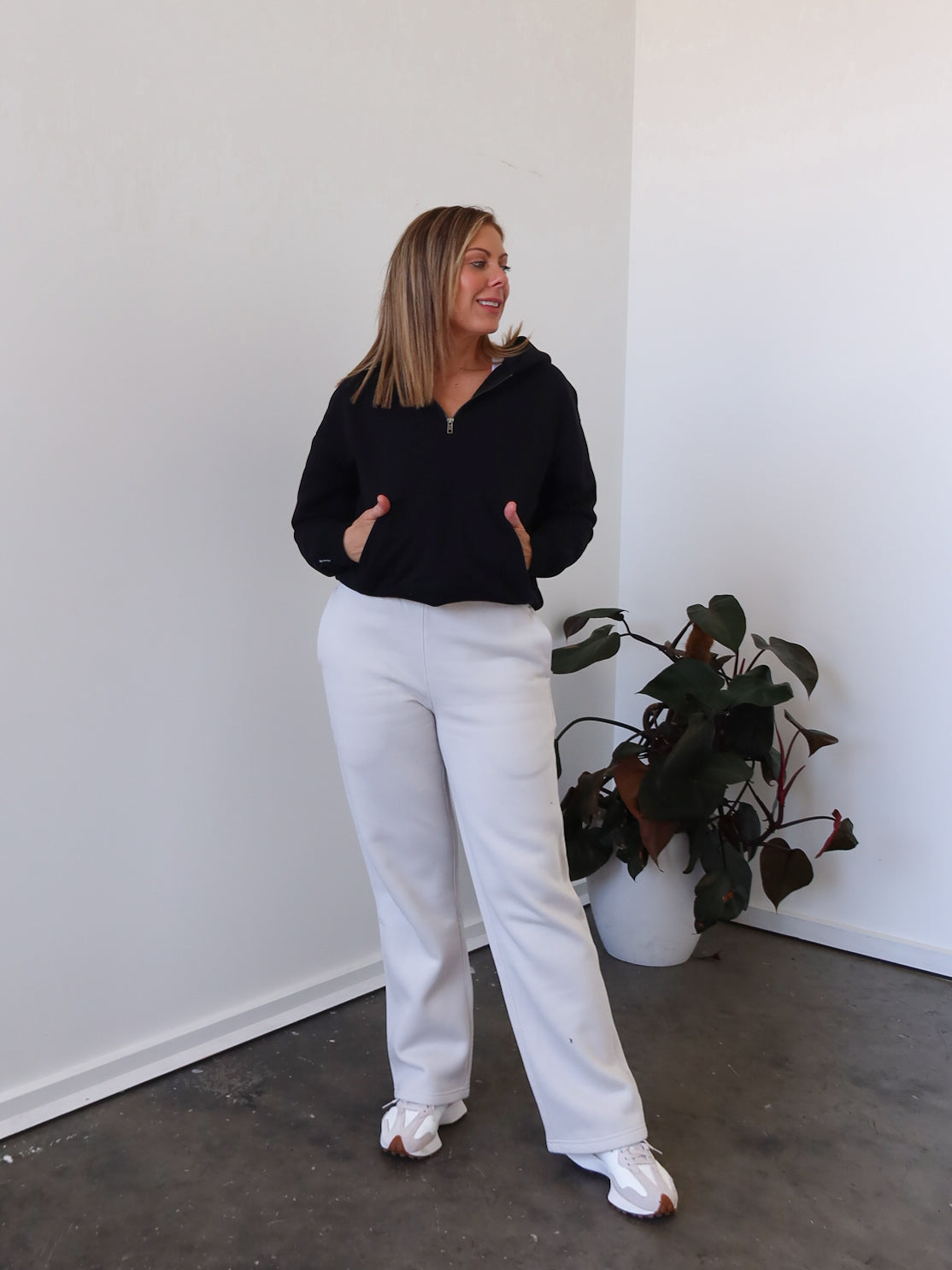 Chase Wide Leg Track Pants - Bone
