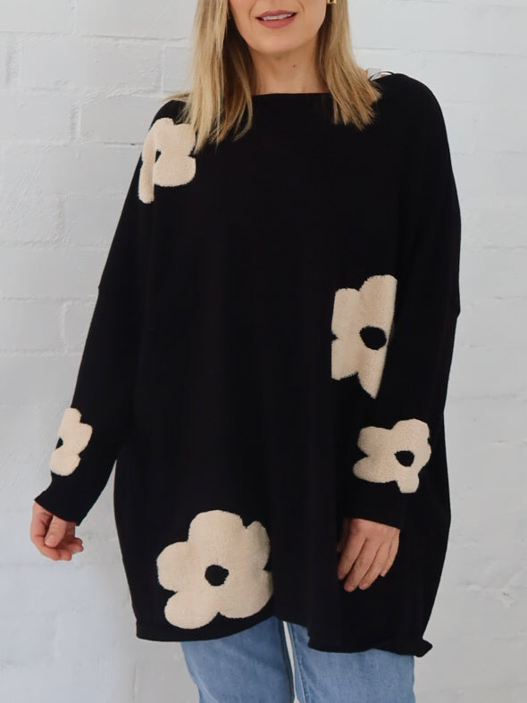 Avery Knit - Black Flower