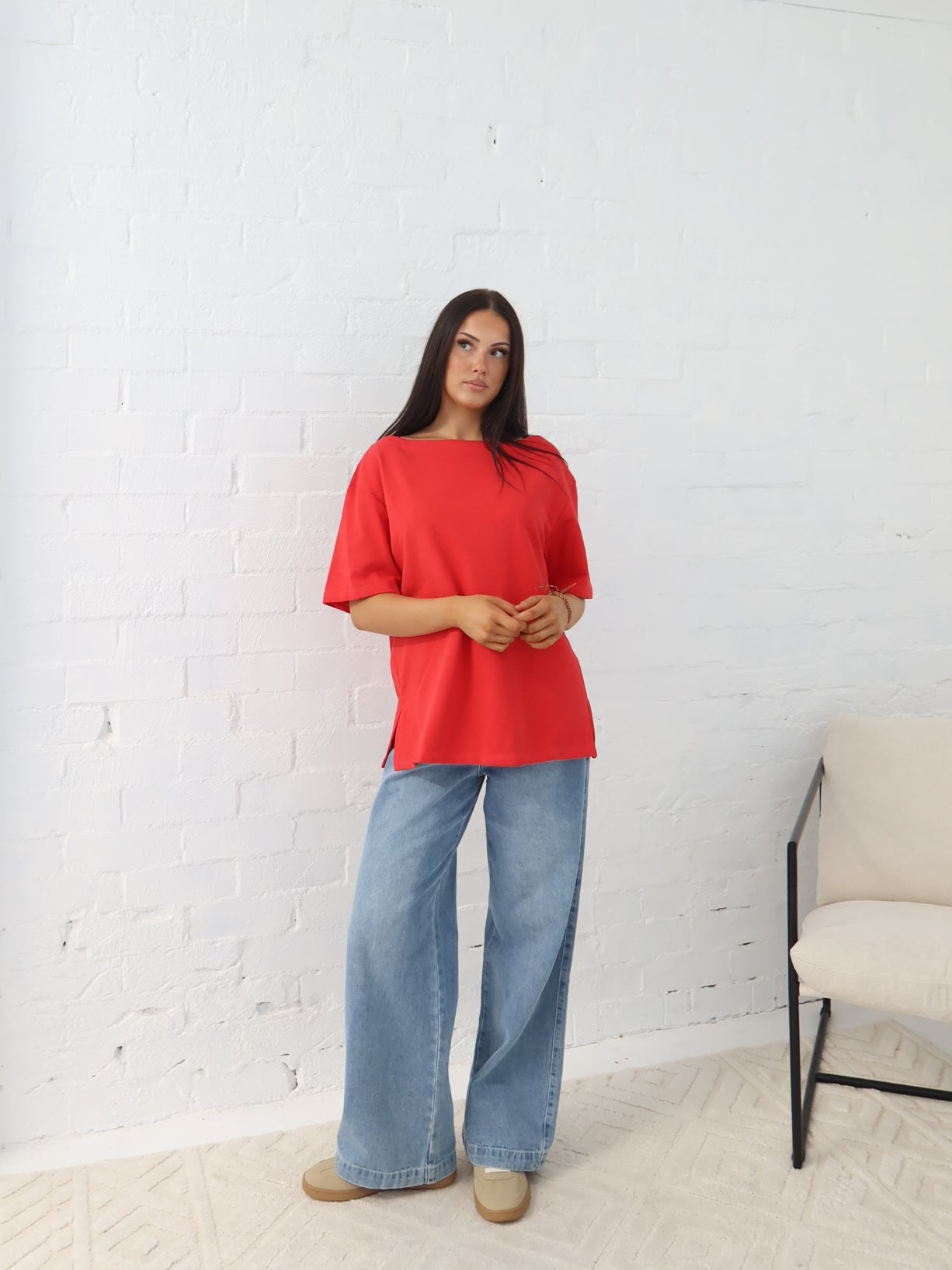 Myra Off Shoulder Tee- Red