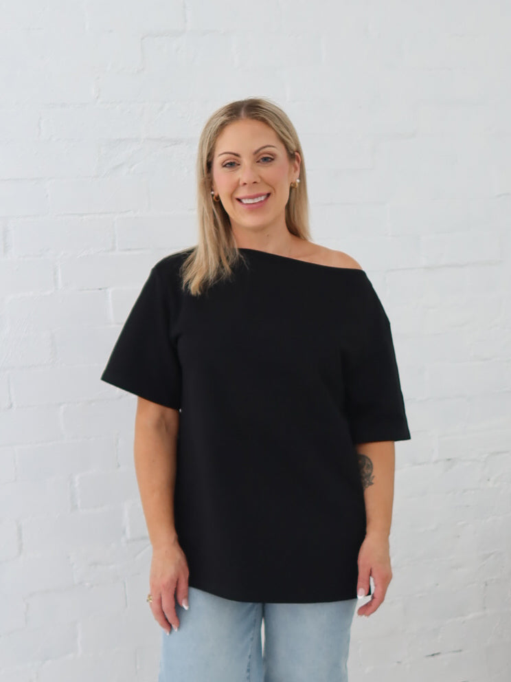 Myra Off Shoulder Tee- Black