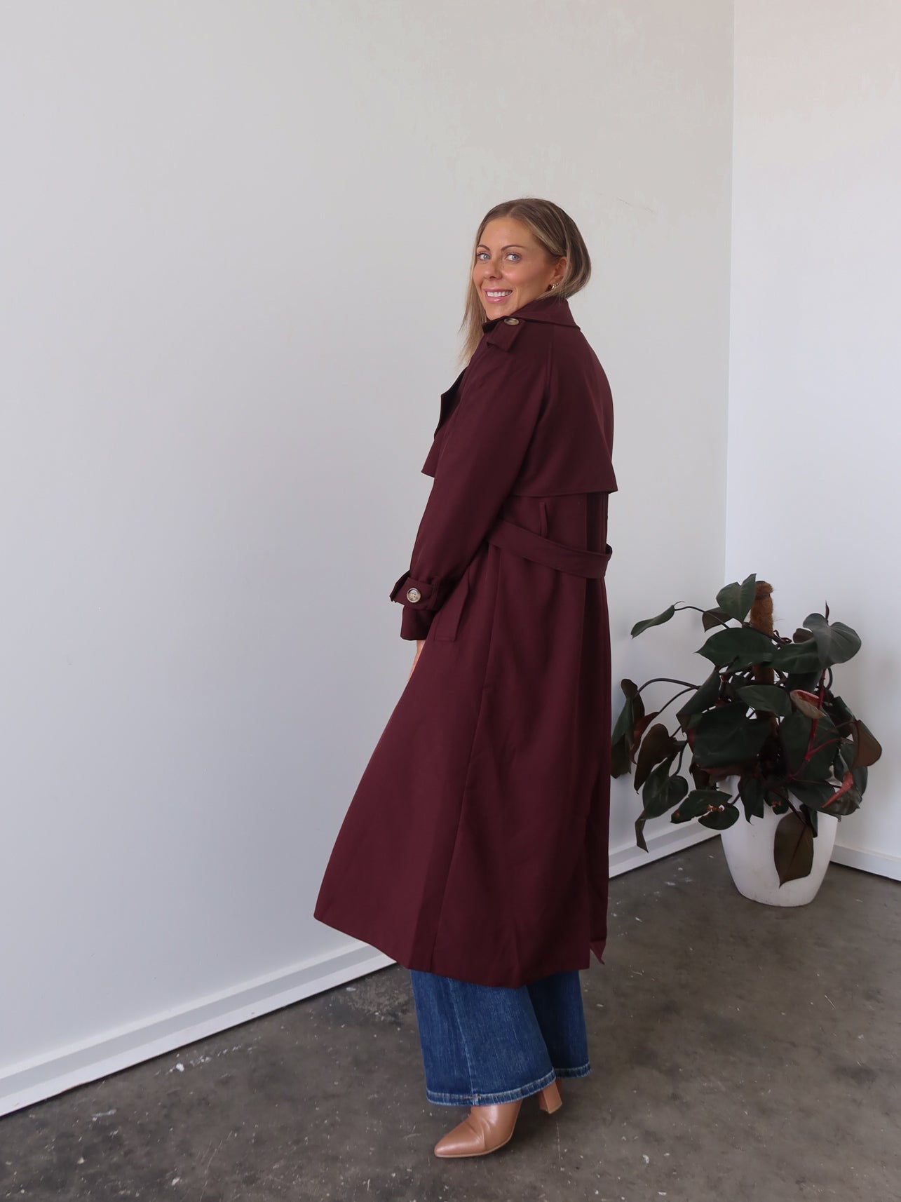 Farrah Trench Coat- Burgundy