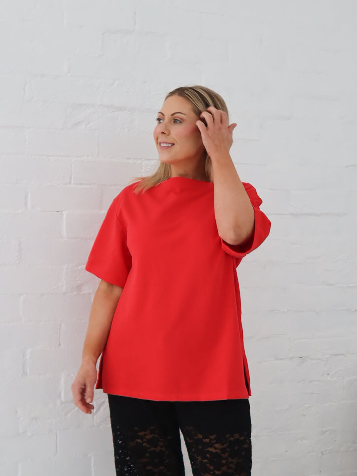 Myra Off Shoulder Tee- Red