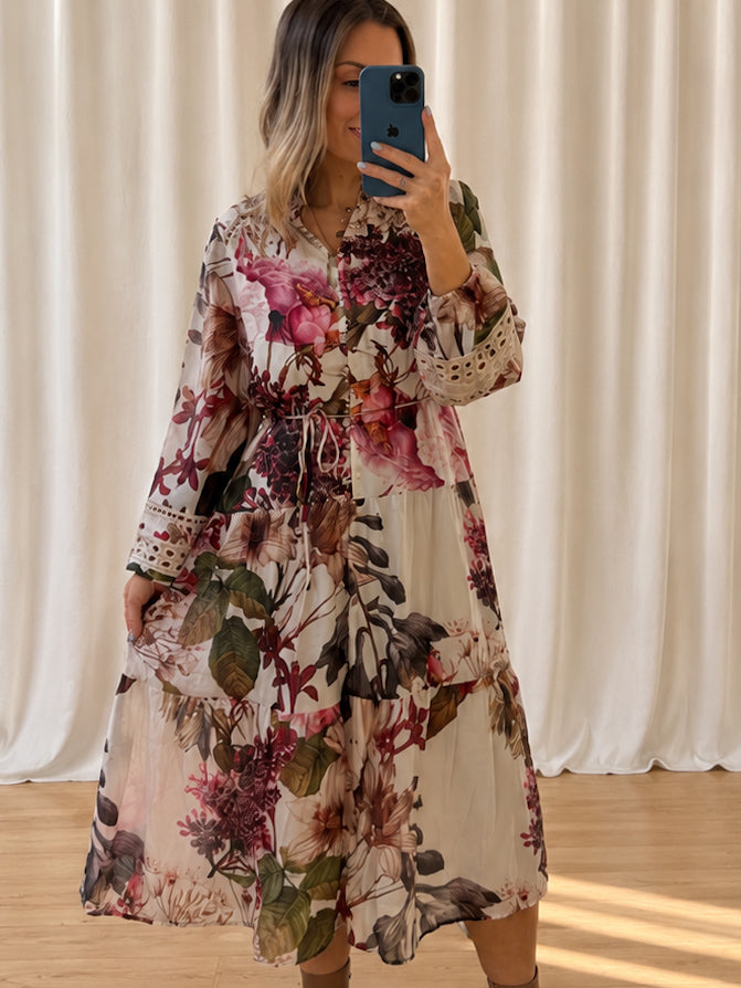 Bloom Dress- Beige Floral