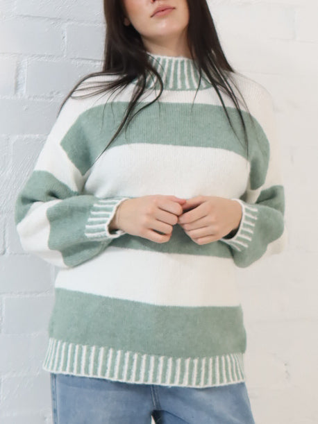 Jenna Knit - Sage/White