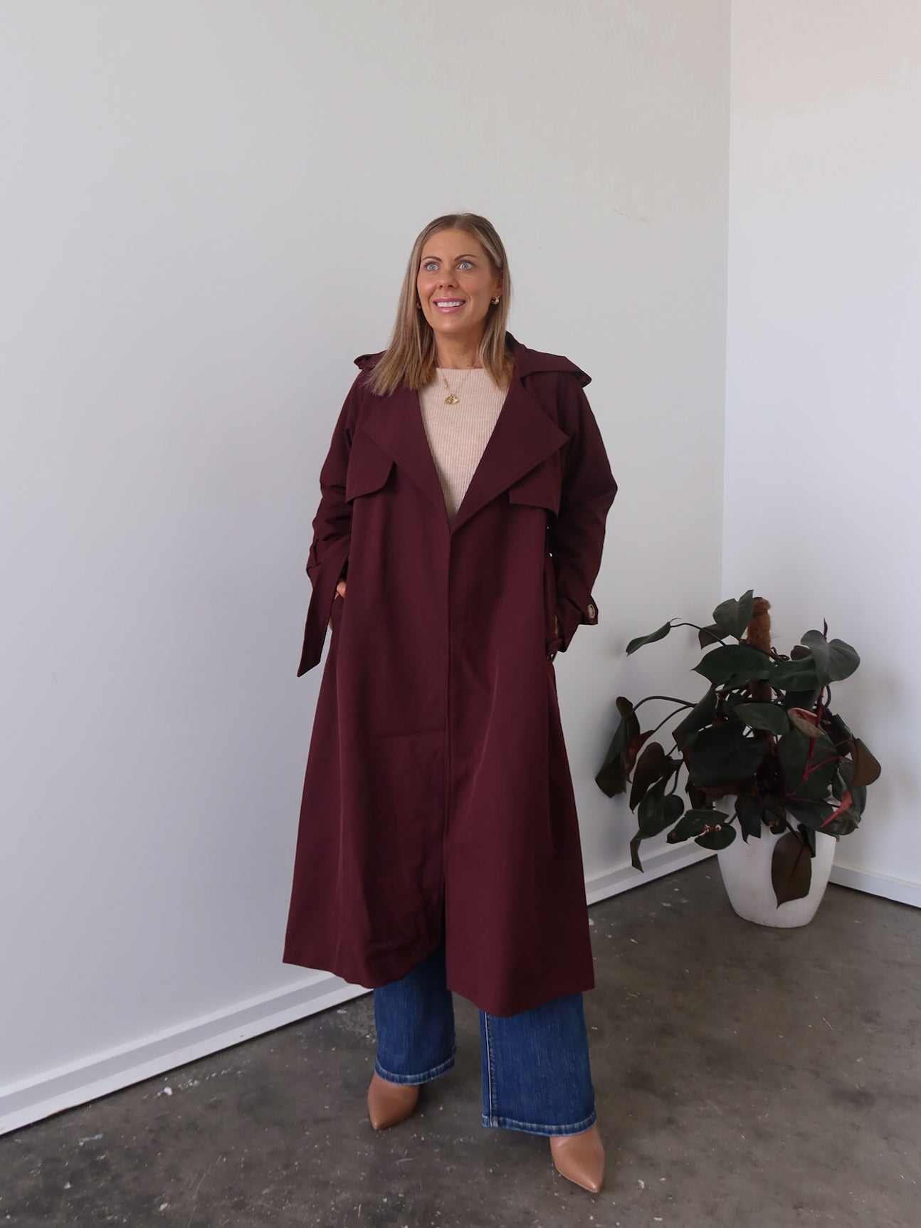 Farrah Trench Coat- Burgundy