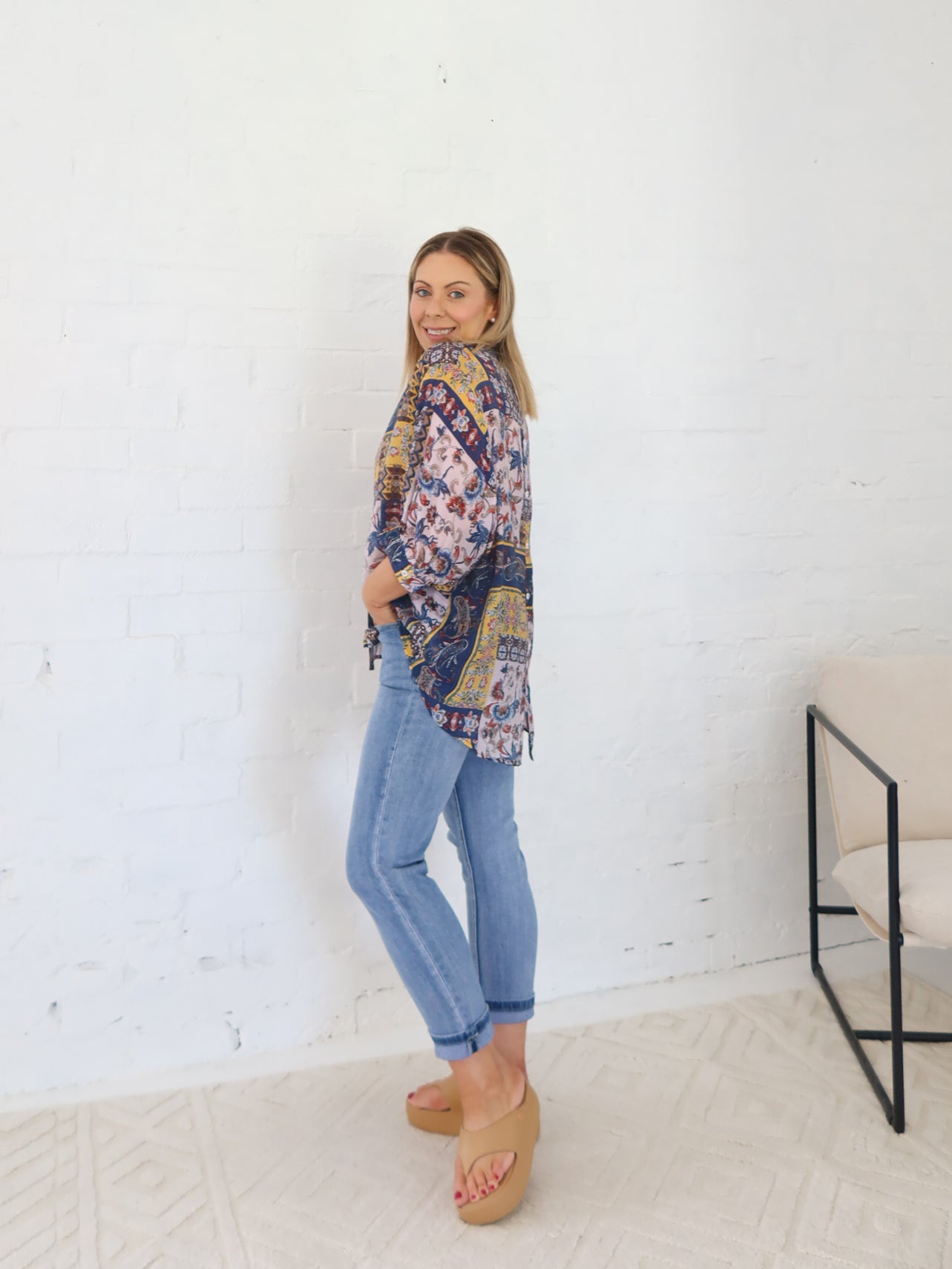 Mimi Blouse - Navy Patchwork