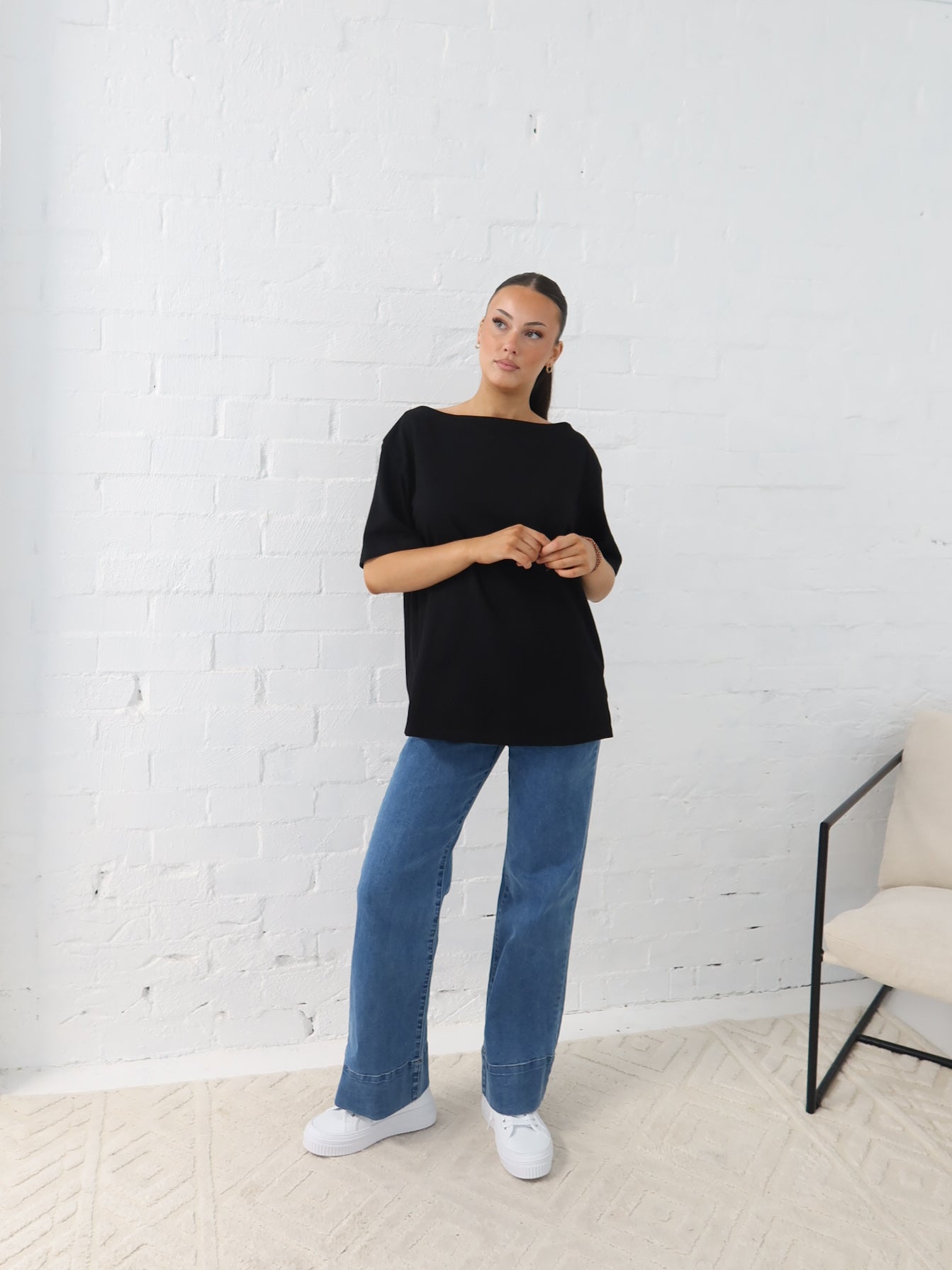 Myra Off Shoulder Tee- Black