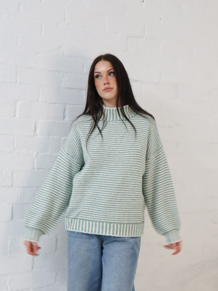 Shellie Knit -Sage Stripe