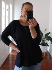 Milan 3/4 Sleeve Top - Black