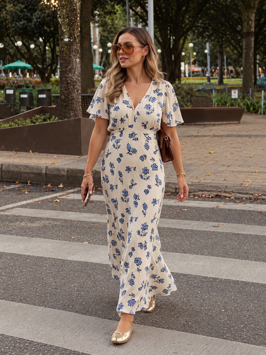 Lydia Dress- Vanilla/Blue