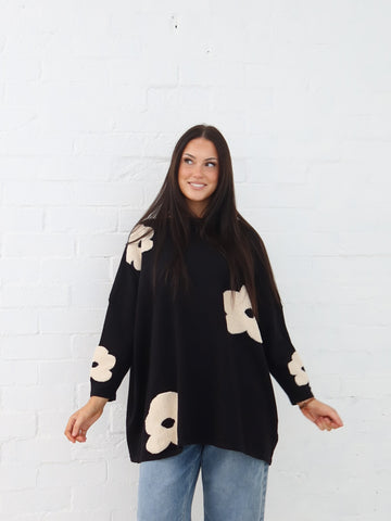 Avery Knit - Black Flower