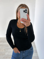 Selma Long Sleeve Knit Top - Black