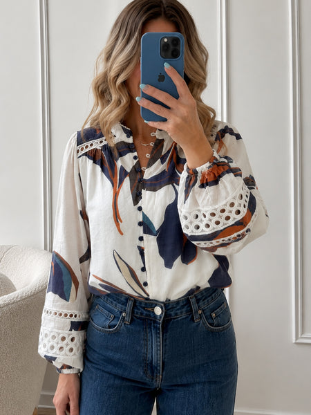 Bloom Shirt- Blue/Tan/White