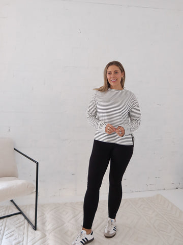 Taylah Long Sleeve Tee- Black and White
