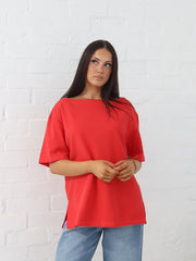 Myra Off Shoulder Tee- Red