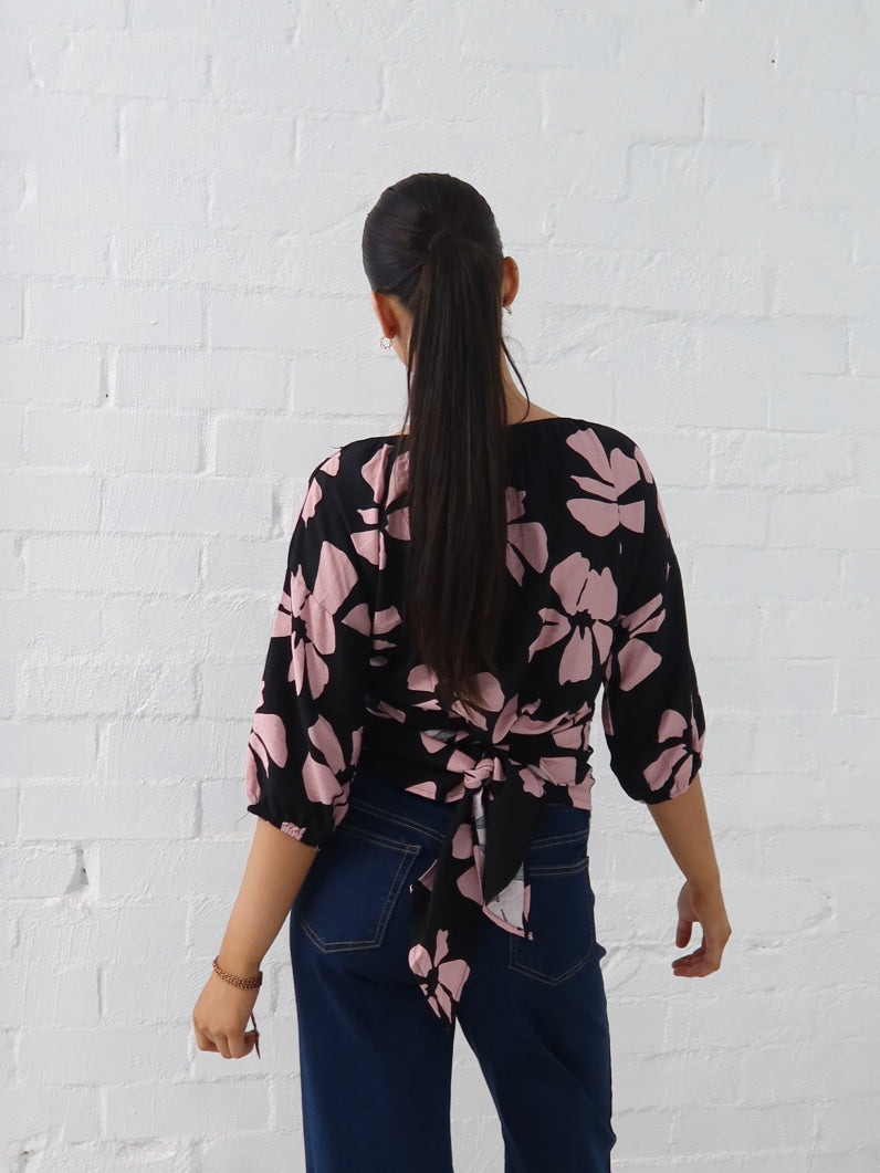 Lucy Wrap Top- Pink/Black