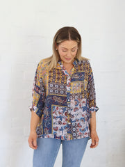 Mimi Blouse - Navy Patchwork