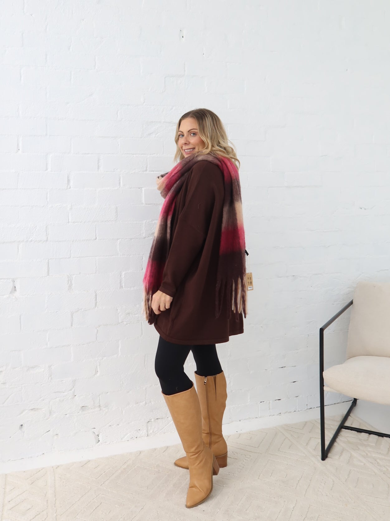 Neve Scarf - Chocolate/Pink Stripe