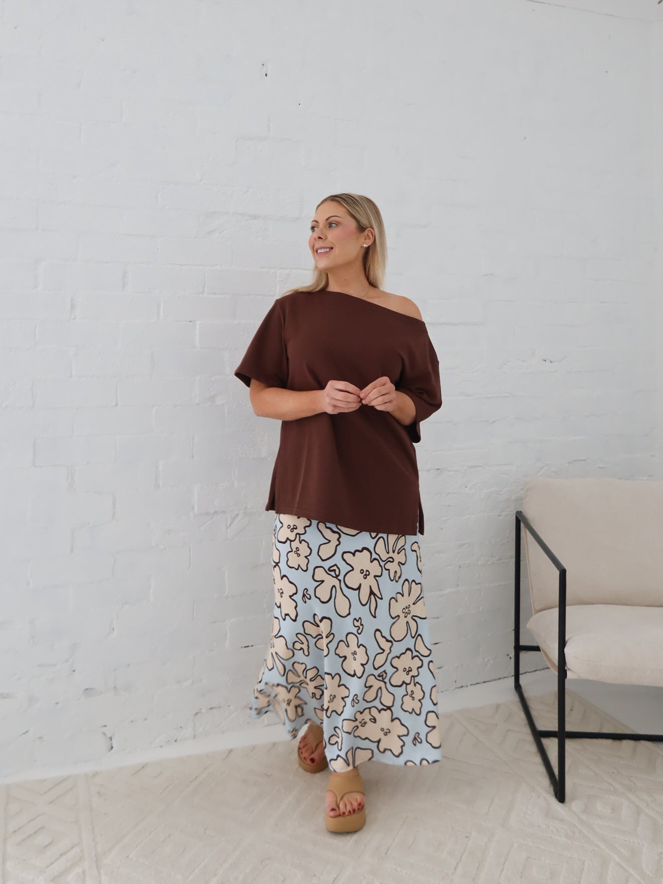 Myra Off Shoulder Tee- Chocolate